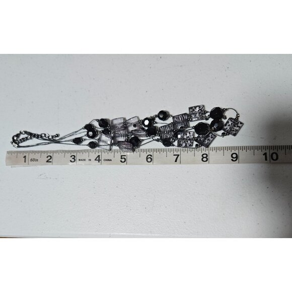 Boho Chic Black Clear Beaded Multi Strand Necklace Geometric Shapes Jewelry - Picture 4 of 5